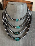 Handcrafted Kingman Turquoise & Sterling Silver 6mm Beaded Necklace