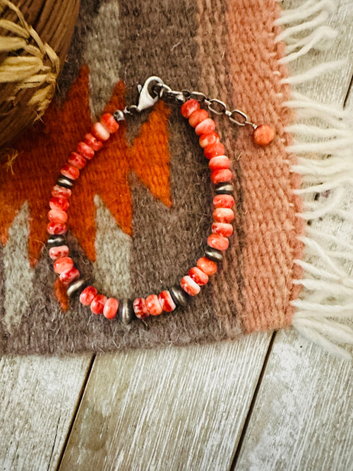 Navajo Orange Spiny & Sterling Silver Beaded Bracelet