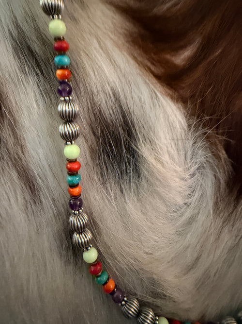 Handcrafted Multi Stone & Sterling Silver 18” Beaded Necklace