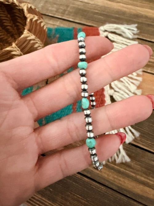 Handcrafted Turquoise & Sterling Silver Pearl Beaded Bracelet