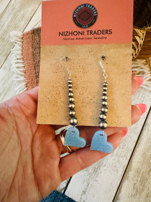 Summer Lovin’ Navajo Sterling Silver Pearl Beaded Opal Heart Dangle Earrings