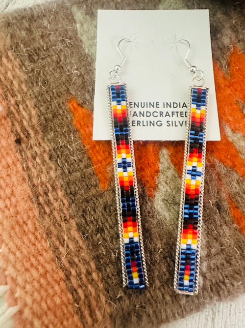 Navajo Handmade Multicolor Beaded Dangle Earrings