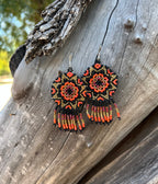 Handmade MultiColor Beaded Dangle Earrings (Black, Orange, & Gold)