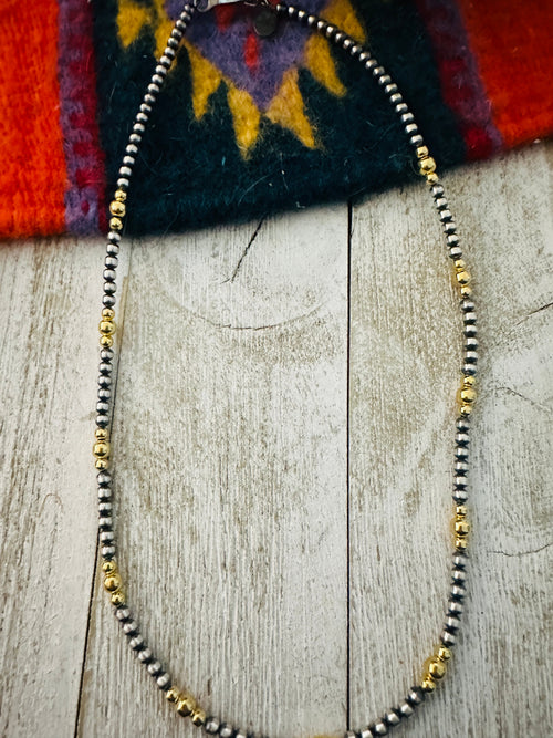 Navajo Sterling Silver & Gold Beaded Necklace