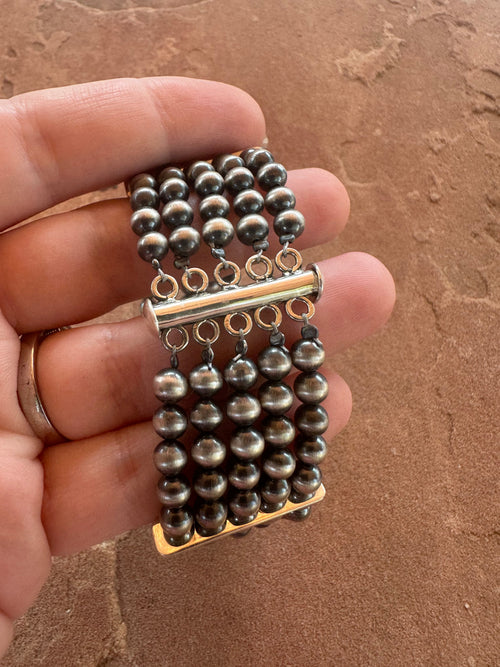 Handmade Sterling Silver & Sonoran Turquoise Beaded Navajo Pearl Style Bracelet