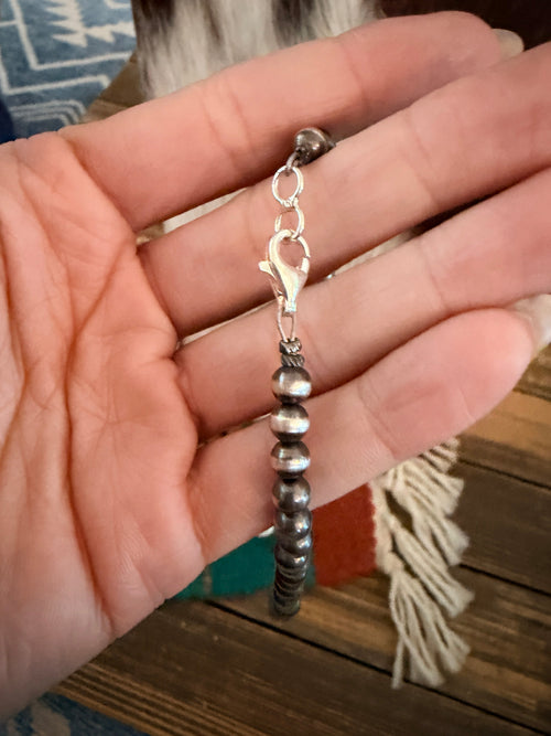 Handcrafted Turquoise & 5mm Sterling Silver Pearl 18” Beaded Necklace