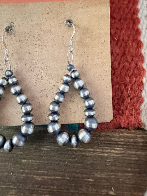 Handcrafted Sterling Silver Pearl Beaded Dangle Hoop Earrings