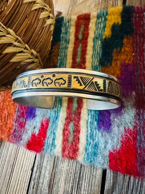 Vintage Old Pawn Handcrafted Sterling Silver & Copper Cuff Bracelet