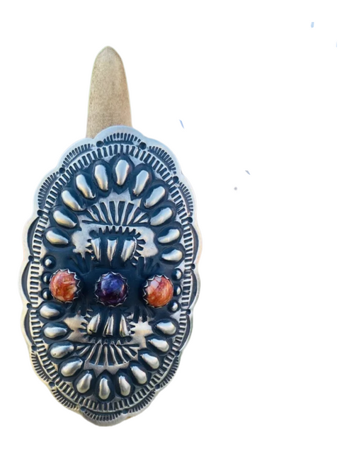 Navajo Spiny, Sterling Silver Adjustable Concho Ring by Leander Tahe