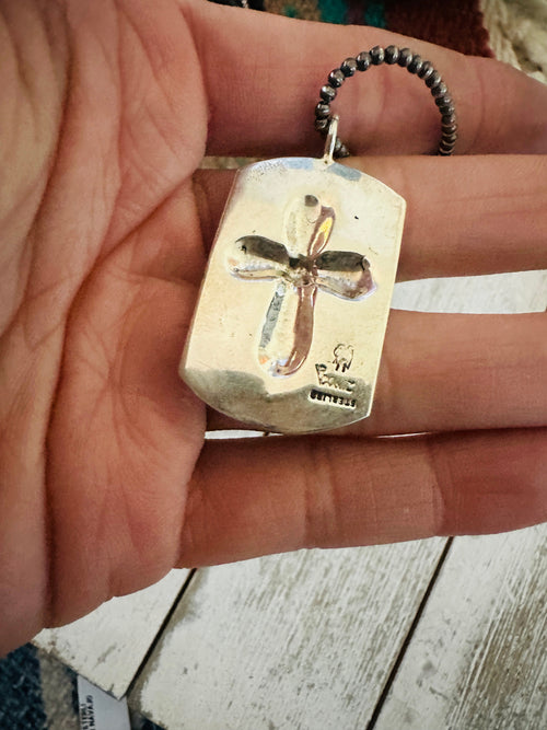 Navajo Sterling Silver Pearl Beaded Cross Necklace