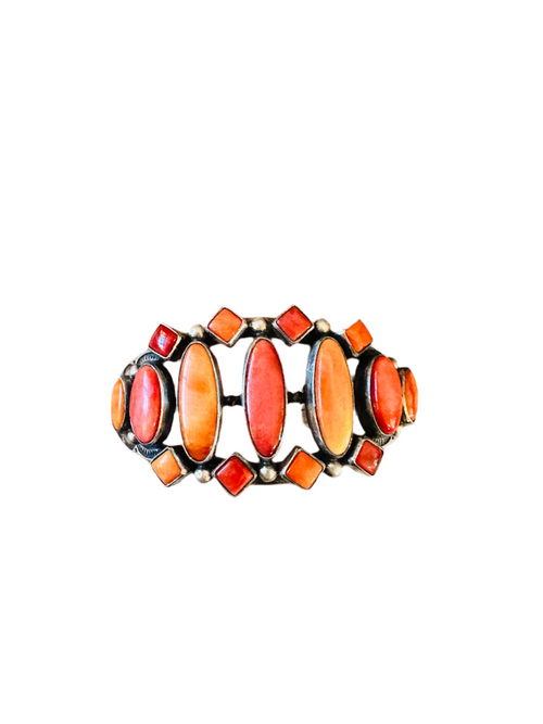 Navajo Sterling Silver & Orange Spiny Cuff Bracelet by Diane Wylie