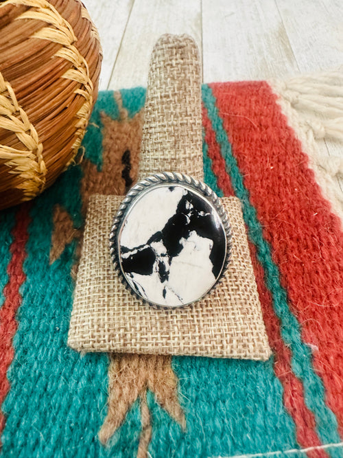 Old Pawn Navajo Sterling Silver & White Buffalo Ring Size 12