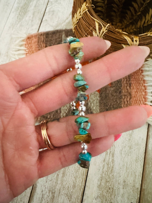 Navajo Sterling Silver Pearl & Turquoise Beaded Bracelet