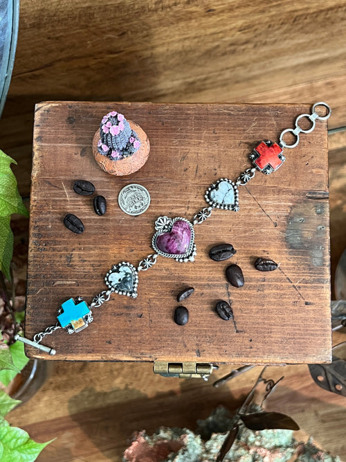 Diane Wylie Handcrafted Sterling Silver, Spiny Oyster, Turquoise & White Buffalo Link Bracelets