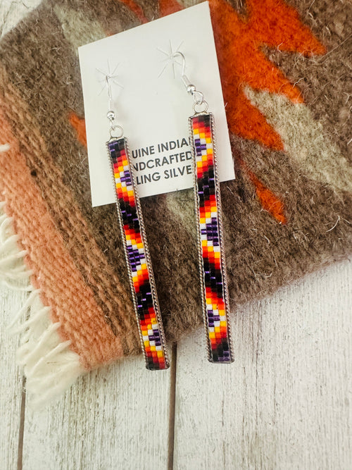 Navajo Handmade Multicolor Beaded Dangle Earrings