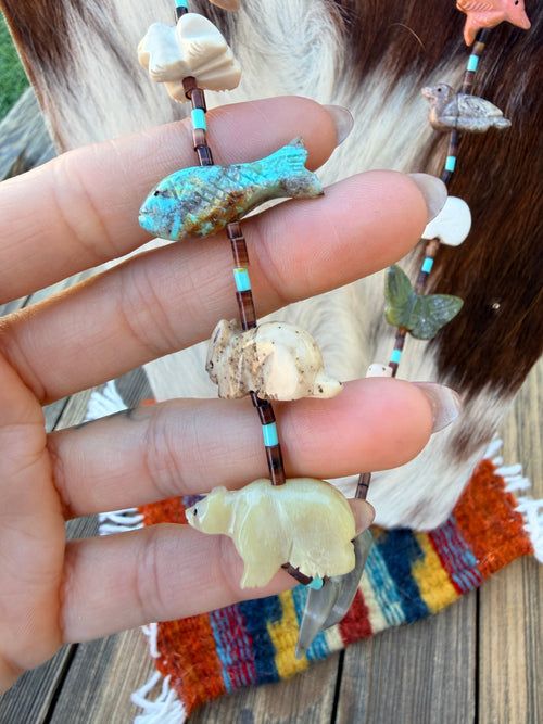 Handcrafted Sterling Silver & Beaded Fetish 27” Necklace
