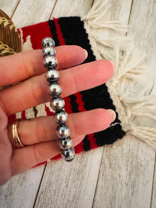 Handcrafted Sterling Silver 8mm Pearl Beaded Stretch Bracelet