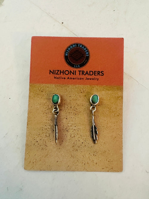 Navajo Turquoise & Sterling Silver Feather Earrings