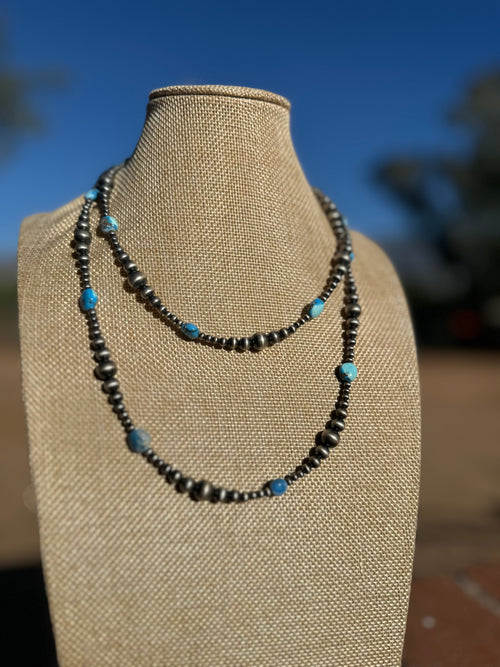 Handmade Golden Hills Turquoise & Sterling Silver Beaded Necklace