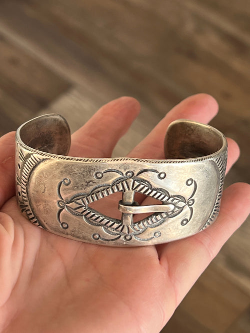 Hand Forged Old Pawn Sterling Silver Ingot Cuff Bracelet by Santa Fe Artist, Buffalo: The Buckle