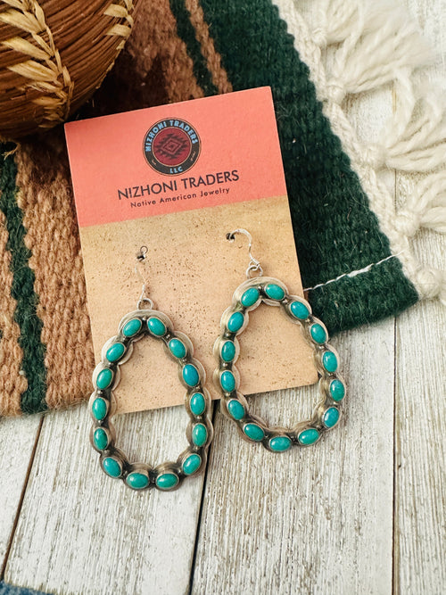 Old Pawn Navajo Sterling Silver & Turquoise Cluster Dangle Earrings