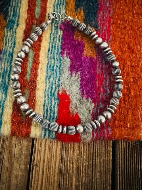 Handcrafted Sterling Silver Pearl 8” Beaded Bracelet