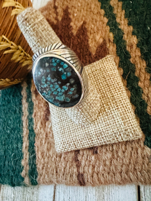 Old Pawn Navajo Sterling Silver & Kingman Web Turquoise Men’s Ring Size 8.5