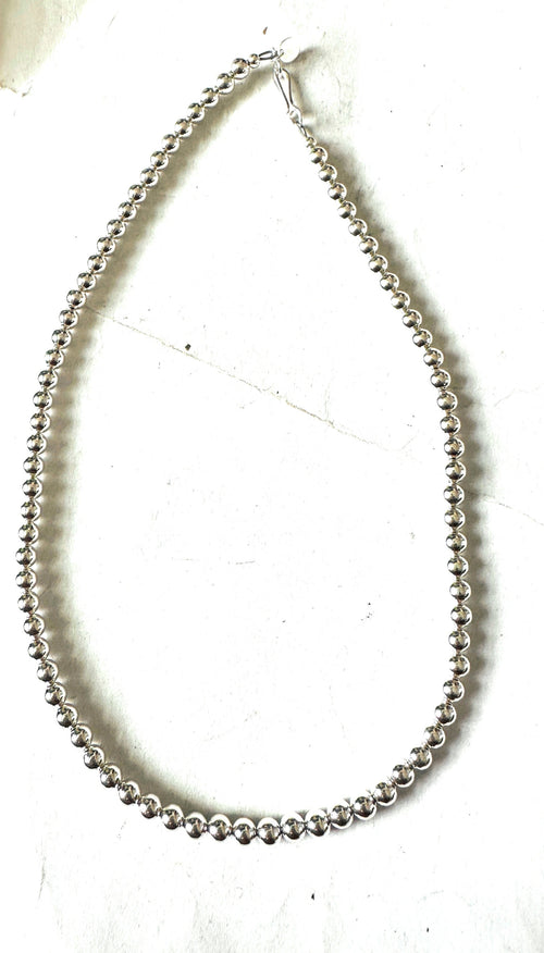 Sterling Silver Elegant Navajo Pearl Style Beaded Necklace 5mm