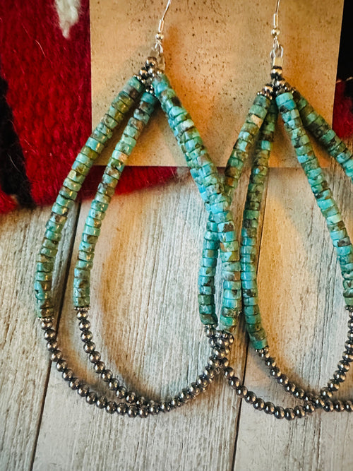 Navajo Turquoise & Sterling Silver Beaded Hoop Earrings