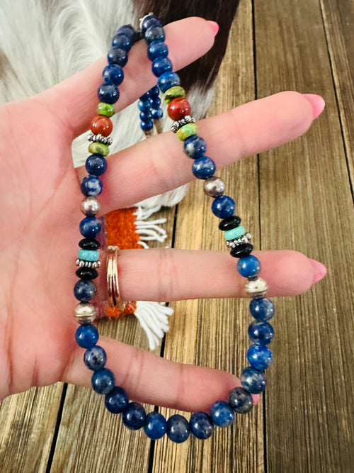Handcrafted Multi Stone & Sterling Silver Beaded 18” Necklace by T & R Singer