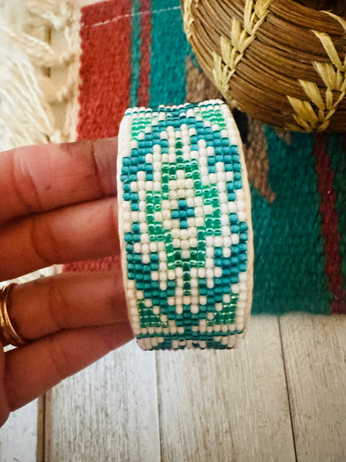 Navajo Made Beaded Leather Bracelet