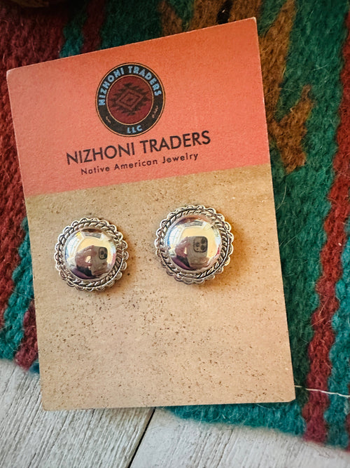 Navajo Sterling Silver Concho Post Earrings