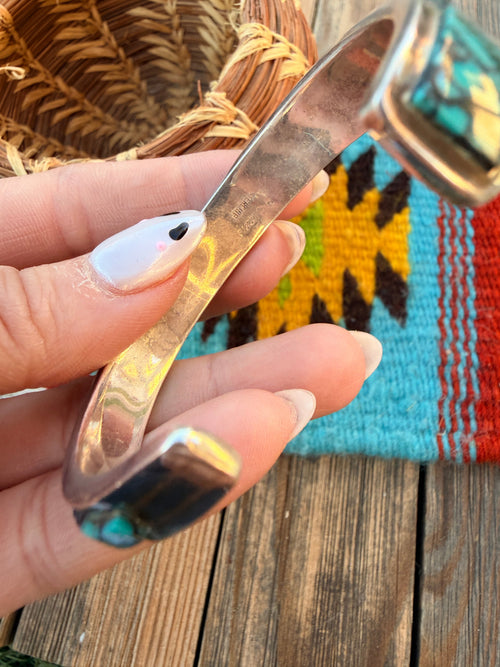 Handcrafted Old Pawn Sterling Silver & Turquoise Inlay Cuff Bracelet