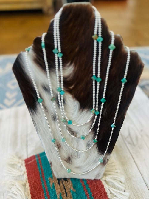 Navajo Sterling Silver & Turquoise Beaded Necklace