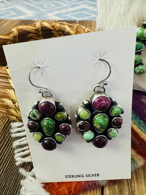 Handcrafted Sterling Silver, Turquoise & Spiny Oyster Squash Blossom Necklace Set by Louise Jim
