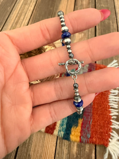 Handcrafted Lapis & Sterling Silver Beaded Bracelet