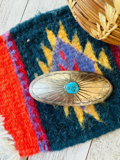 Old Pawn Navajo Turquoise & Sterling Hair Barrette