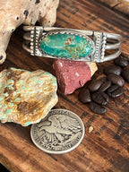 Hand Forged Old Pawn Sterling Silver & Turquoise Cuff Bracelet by Santa Fe Artist, Buffalo: The Cameo