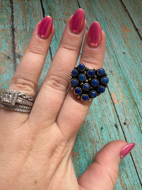 Beautiful Handmade Lapis & Sterling Silver Adjustable Ring Signed Nizhoni