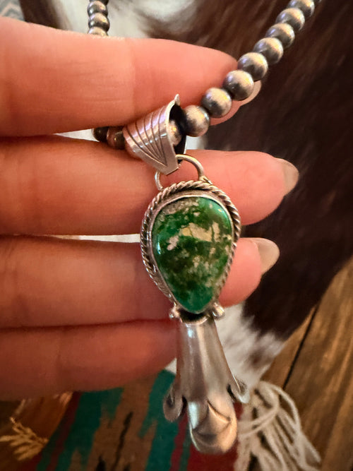Handcrafted Turquoise & Sterling Silver Beaded Blossom Necklace