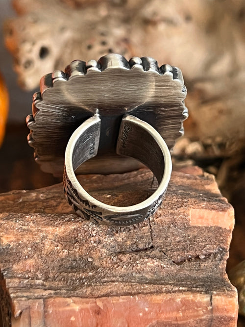 Electric Rainbow Handcrafted Turquoise and Spiny Oyster Cluster Ring by Bernyse Chavez, Adjustable