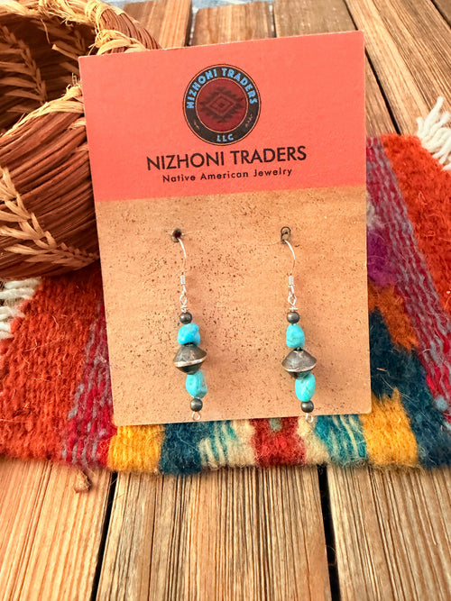 Handcrafted Turquoise & Sterling Silver Pearl Beaded Dangle Earrings