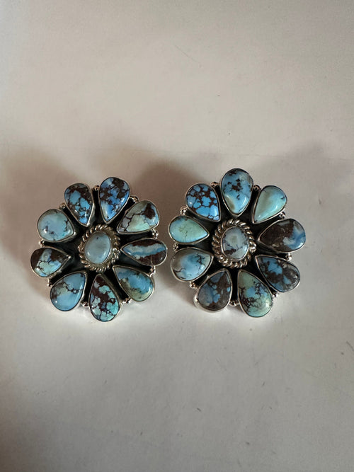 Handmade Golden Hills Turquoise & Sterling Silver Cluster Post Earrings