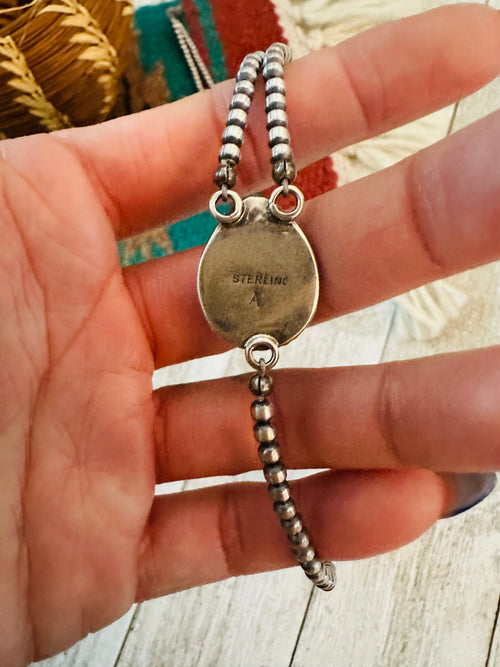 Navajo Queen Pink Conch & Sterling Silver Pearl Beaded Lariat Necklace