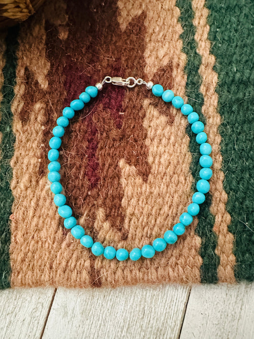 Navajo Sterling Silver and Turquoise Beaded  Bracelet