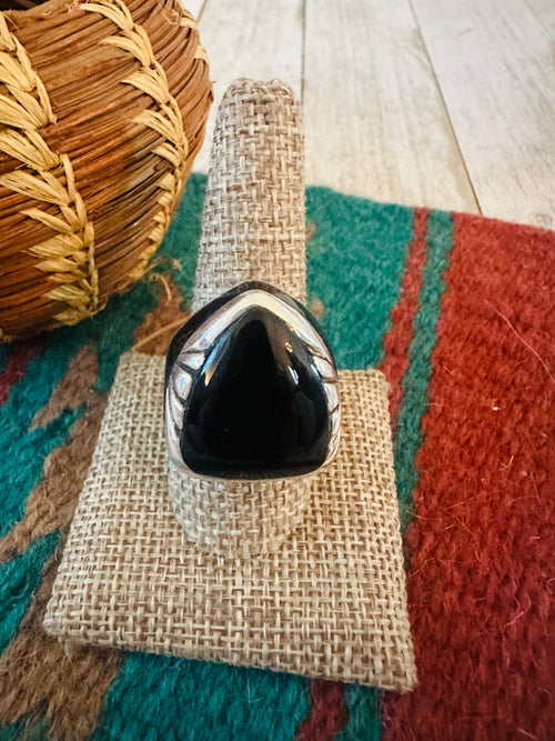 Old Pawn Navajo Sterling Silver & Onyx Ring Size 9.25