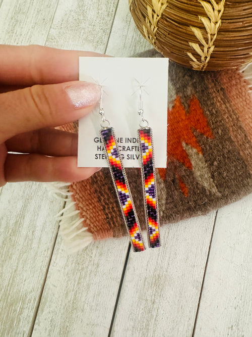 Navajo Handmade Multicolor Beaded Dangle Earrings