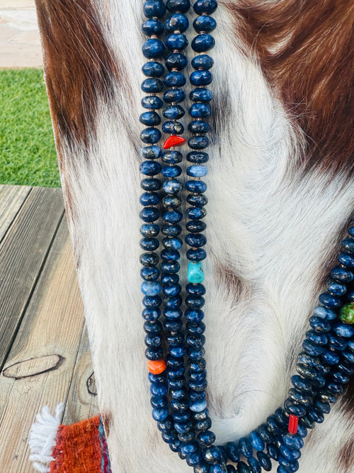 Old Pawn Handcrafted Lapis, Heishi & Sterling Silver Beaded 24” Necklace