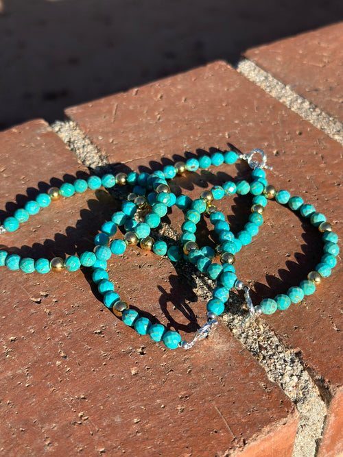 Navajo Sterling Silver with 14kt Gold Overlay Kingman Turquoise Beaded Bracelet