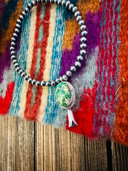 Handcrafted 3mm Sterling Silver Pearl & Turquoise Blossom Stretch Bracelet